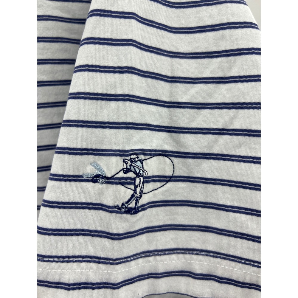 Peter Millar Mens Large White Navy Blue Striped Cotton Golf Polo Shirt Short Slv - Picture 2 of 8